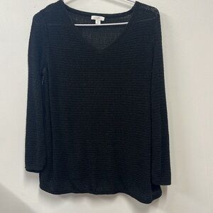JJill Black Mercerized Cotton Loose Knit Sweater Women’s M V-Neck Long Sleeve
